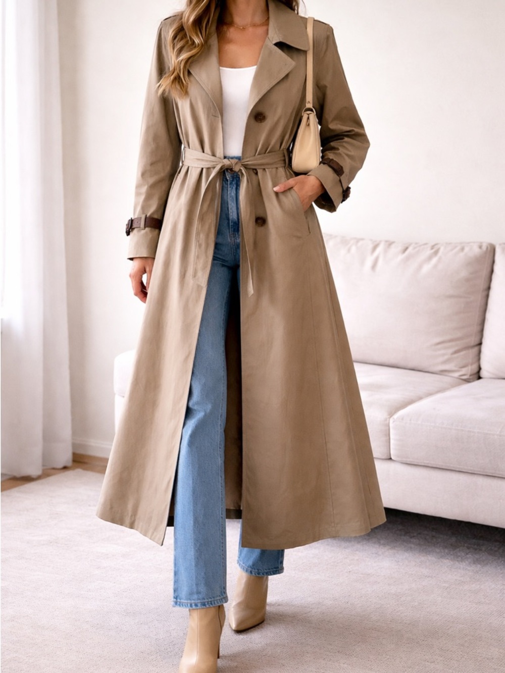 Etienne Aigner Long Tan Trench Coat